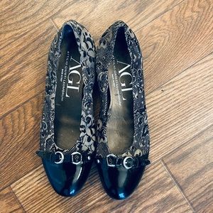AGL Black and Gray Snake Print Flats